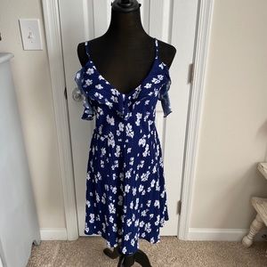 Navy and white off the shoulder dress